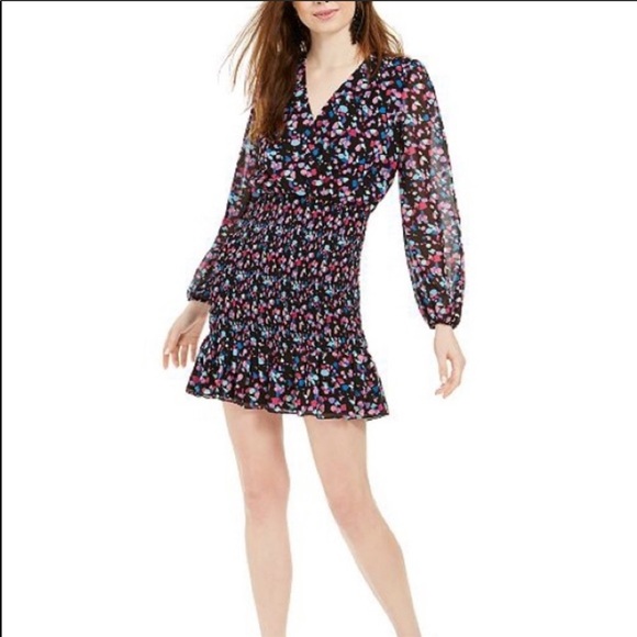 NEW Smocked Ruffle Hem Open Back Marble Print Mini Dress Size L - Picture 2 of 12